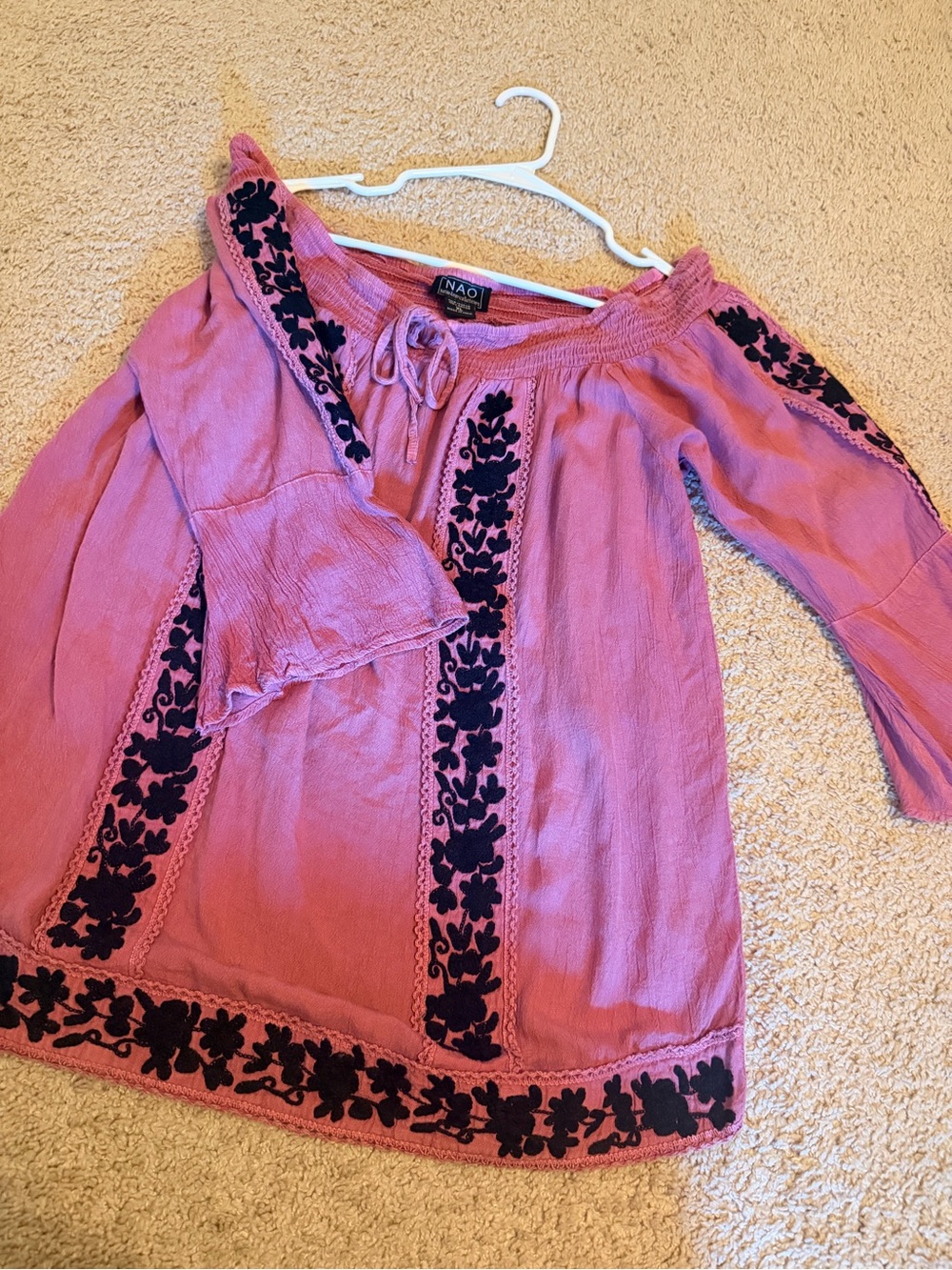 Pink Embroidered Boho Tunic Top NWOT - Picture 4 of 5